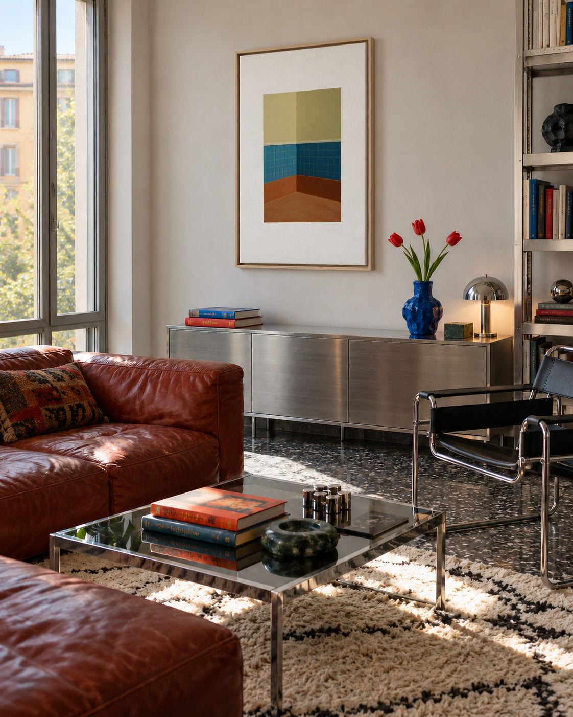 Blue Corner - Framed canvas in an interior