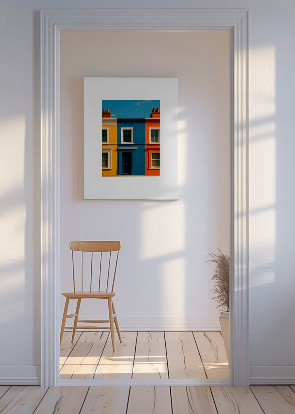 Cuadro de ciudades con fachada a tres colores – Canvas