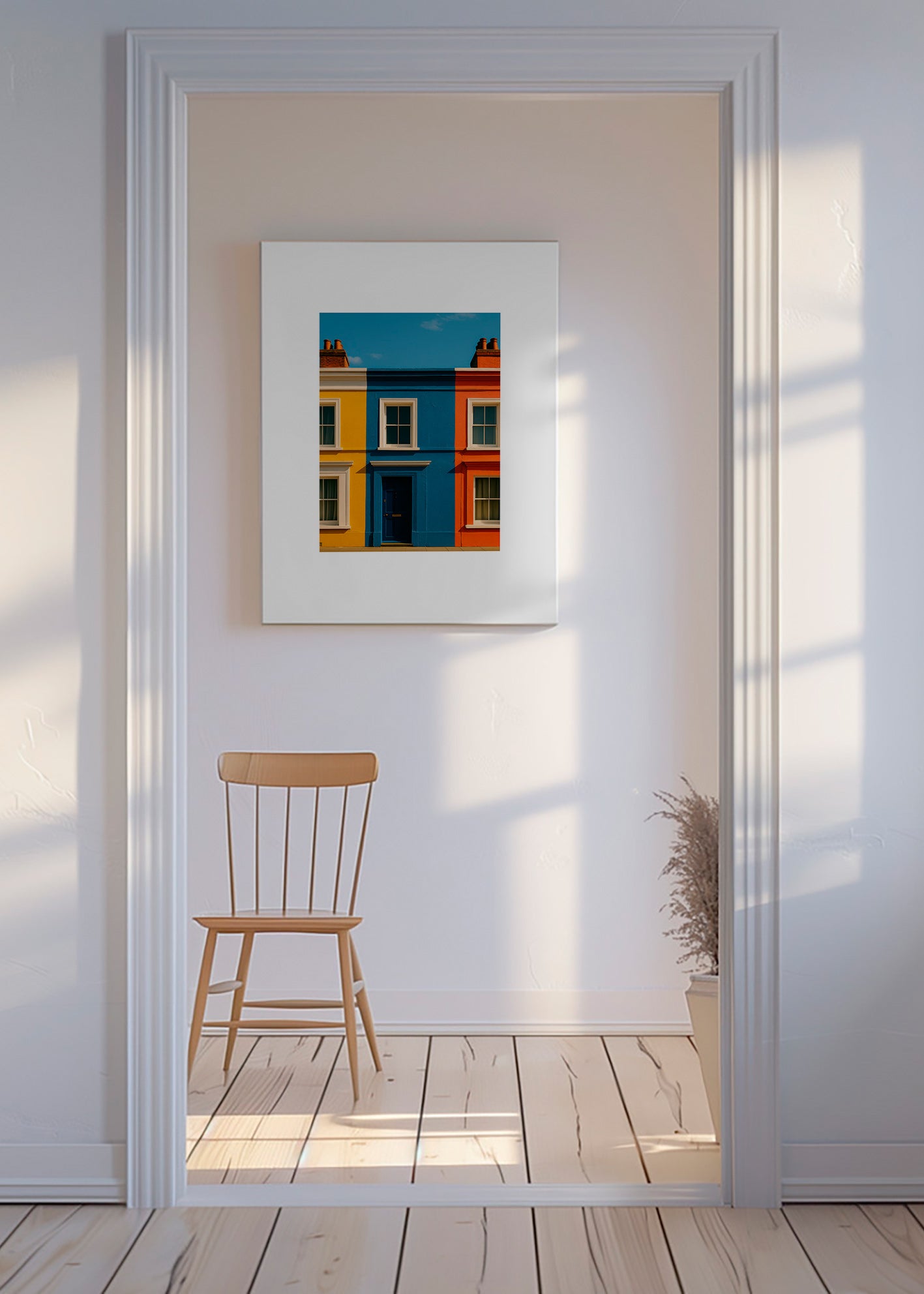 Cuadro de ciudades con fachada a tres colores – Canvas