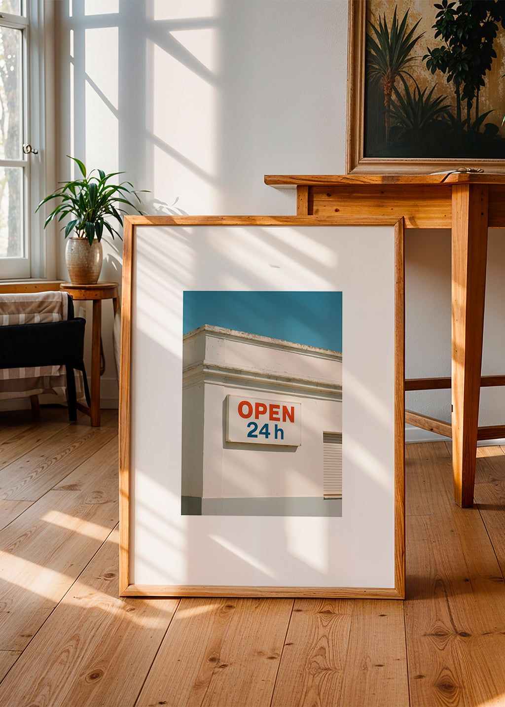 Cuadro minimalista fachada con rótulo OPEN 24h – Product2