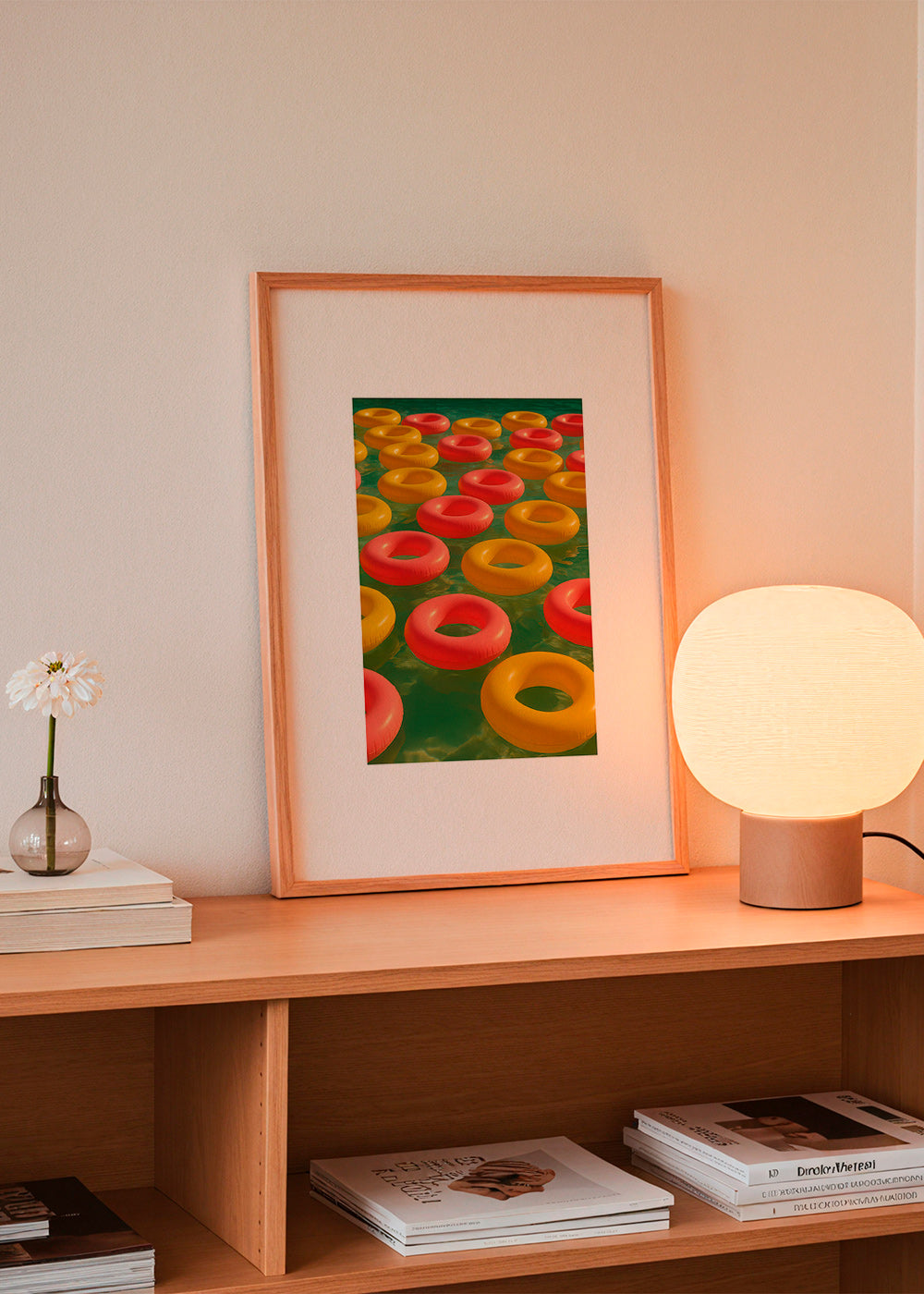 Cuadro geométrico con anillos flotantes rojos y amarillos – Product1