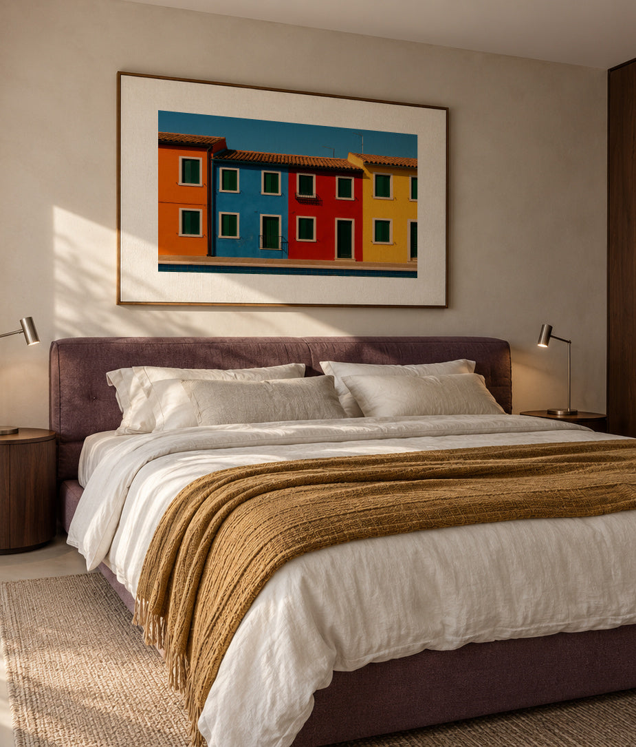 Burano Colors - Framed canvas in an interior