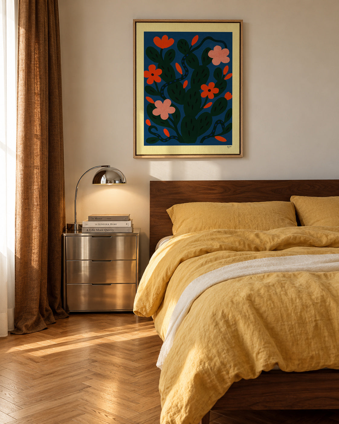Midnight Flowers - Framed canvas in an interior