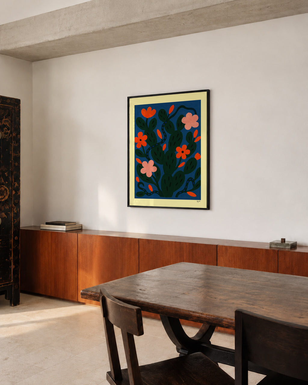 Midnight Flowers - Framed poster in an interior
