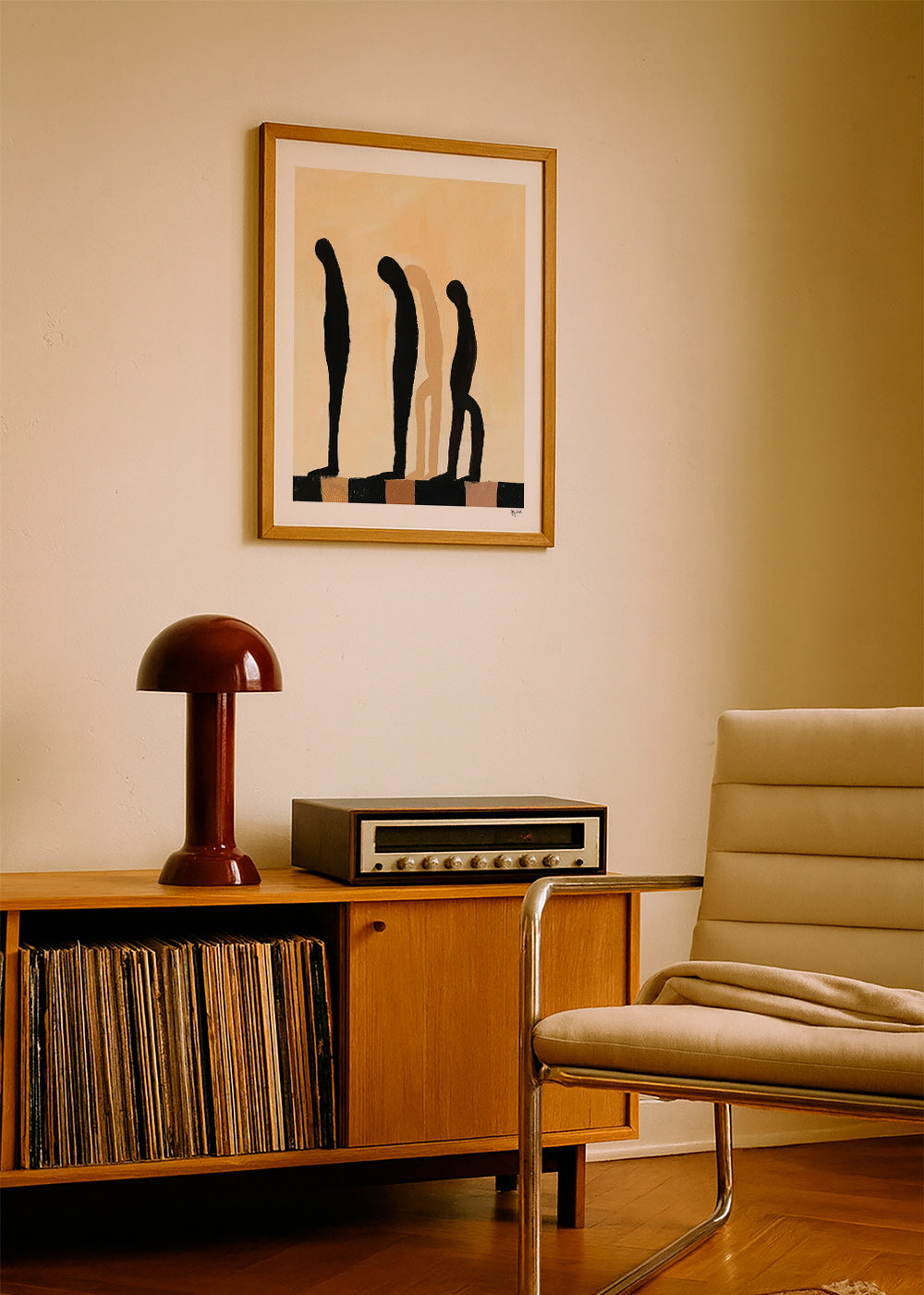 Cuadro abstracto de figuras alargadas sobre beige – Product2