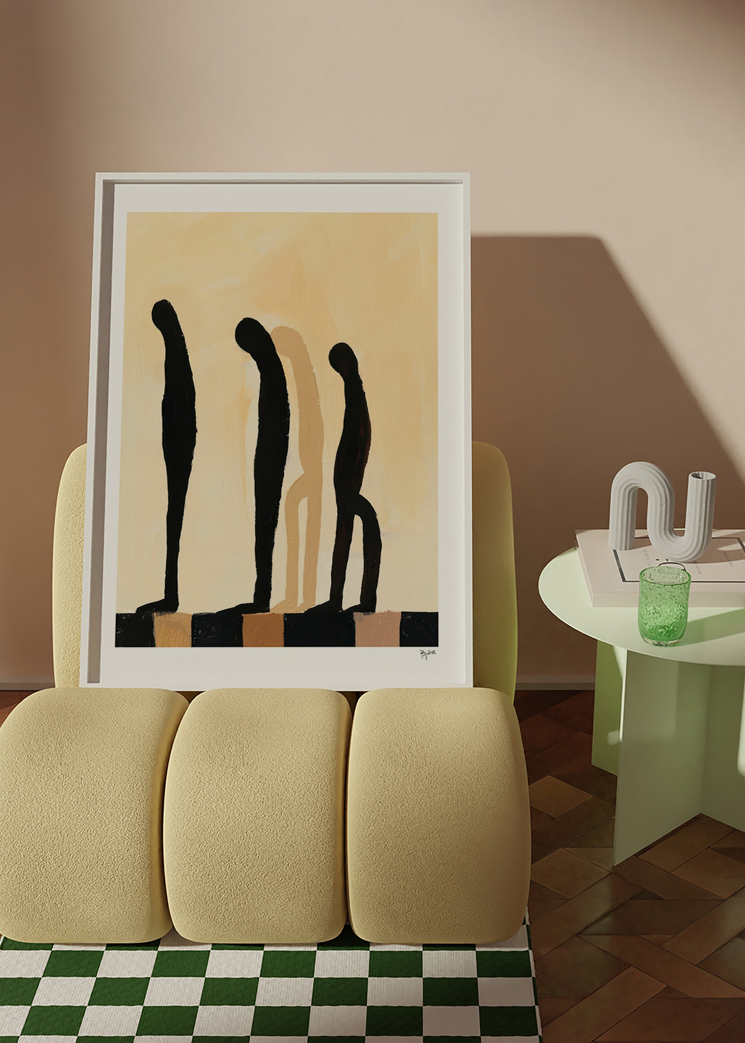 Cuadro abstracto de figuras alargadas sobre beige – Product3