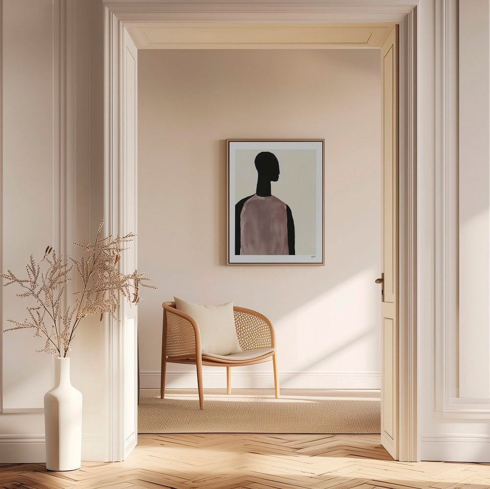 Cuadro abstracto con silueta minimalista y torso rosado – Canvas2