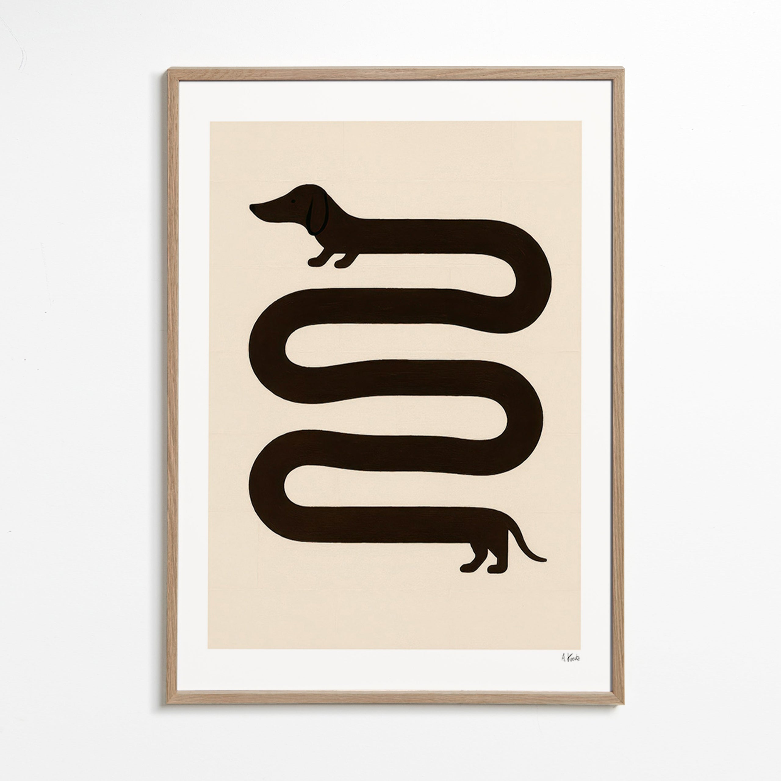 Cuadro perro alargado minimalista – Oak Frame