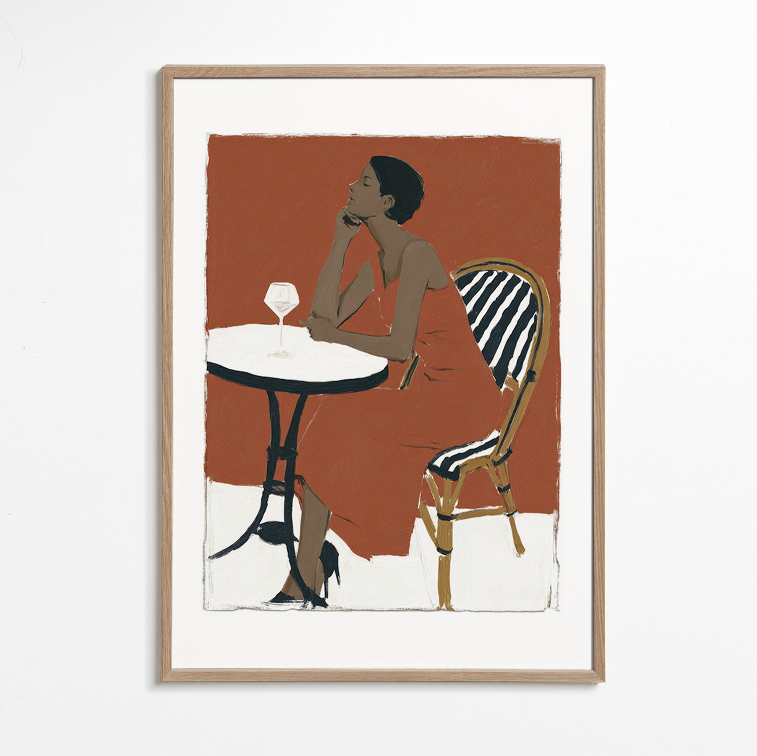 Cuadro de cocina con figura femenina y copa – Oak Frame
