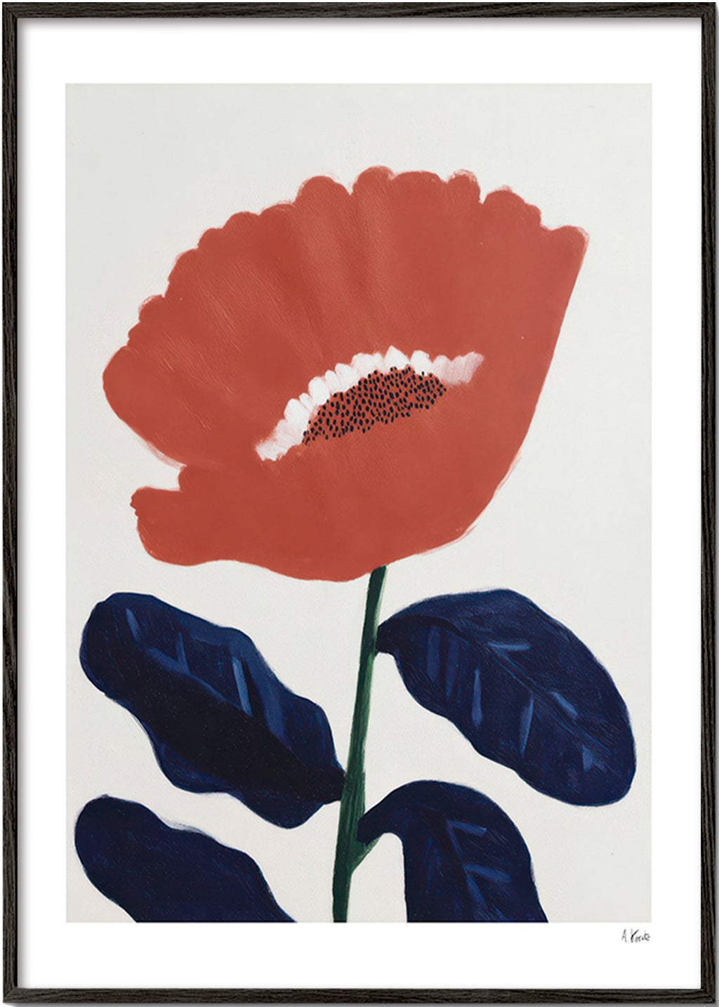 Lámina botánica coral sobre fondo neutro – Black Frame