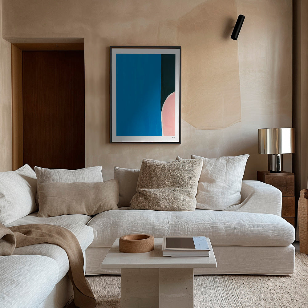 Cuadro abstracto azul con curva rosa – Canvas1