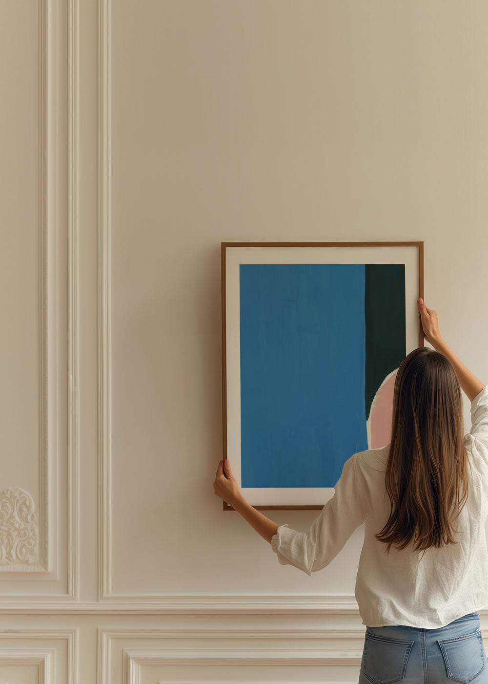 Soft Edge Blue - Framed poster in an interior