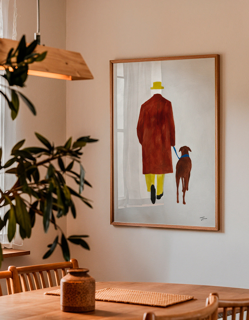 Ilustración de paseo con perro y sombrero amarillo – Product3