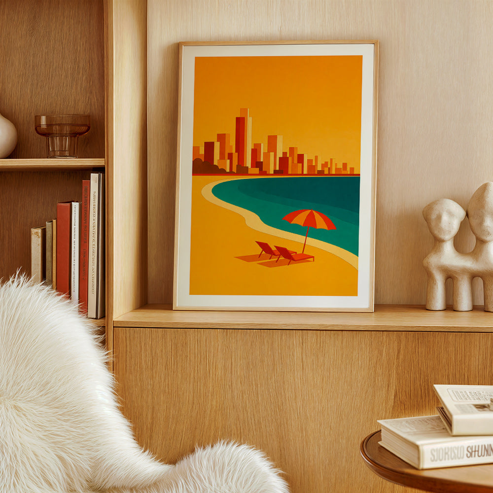 Cuadro de ciudades: playa con sombrilla retro – Product2