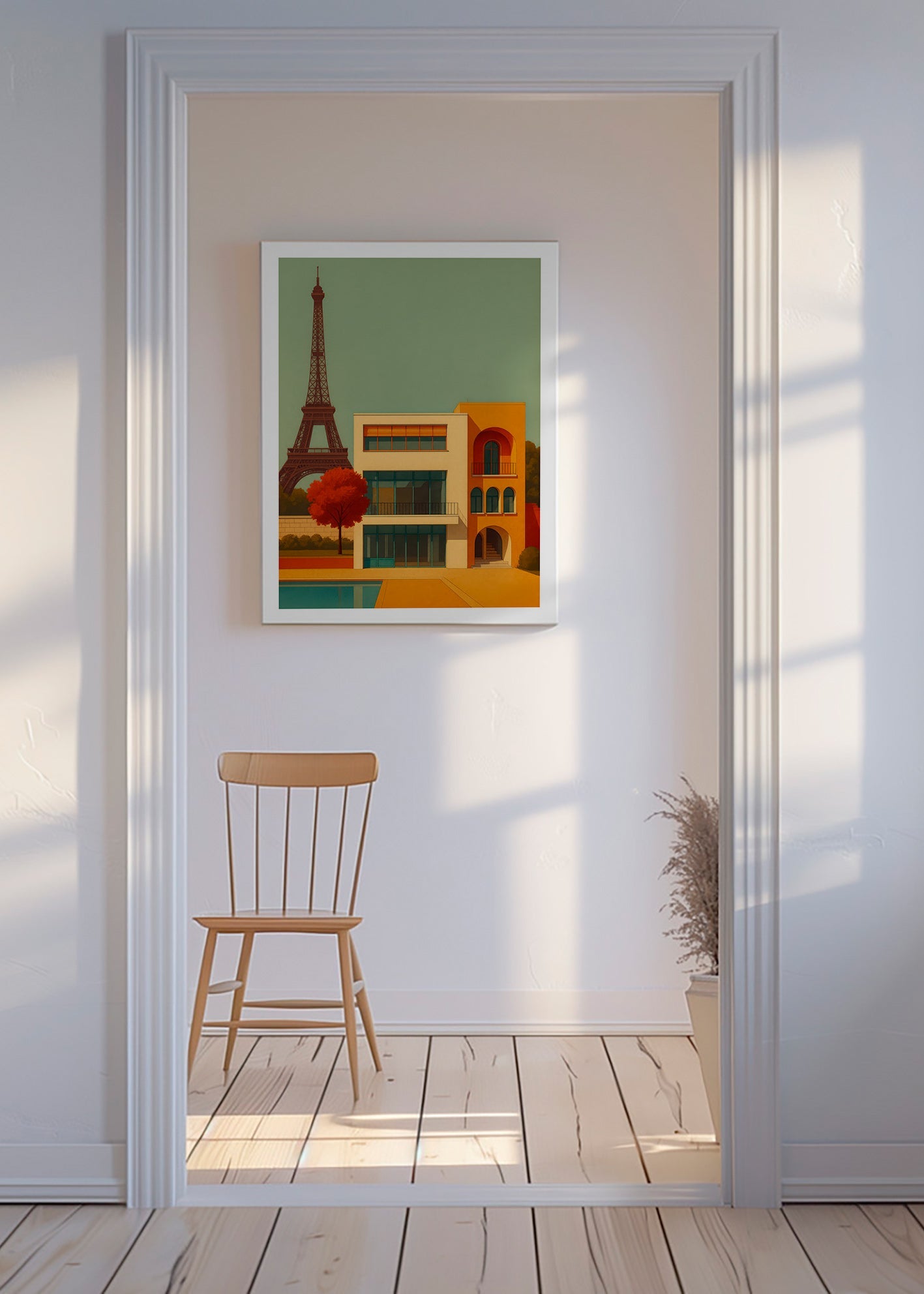 Cuadro de ciudades con casa moderna y Torre Eiffel – Canvas