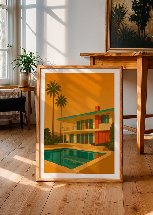 Cuadro villa moderna con piscina en hora dorada – Product1