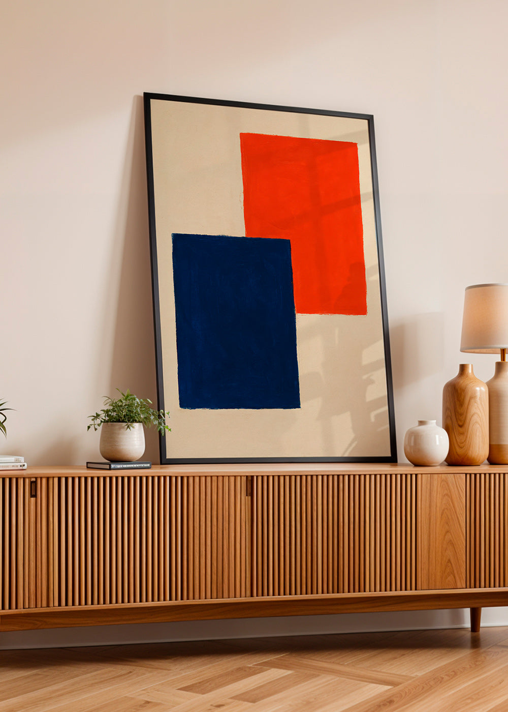 Cuadro abstracto: rectángulos superpuestos en rojo y azul – Product1