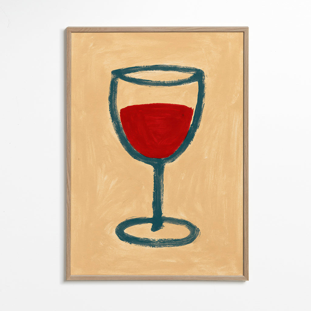 Cuadro de cocina con copa de vino minimalista – Oak Frame