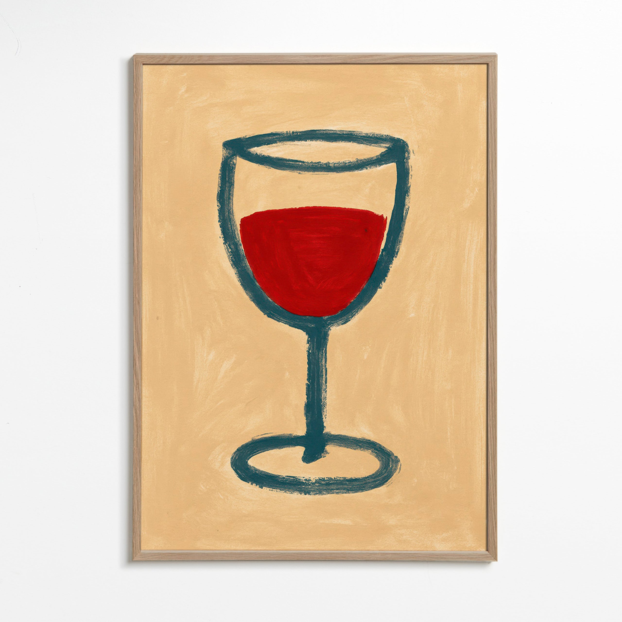 Cuadro de cocina con copa de vino minimalista – Oak Frame