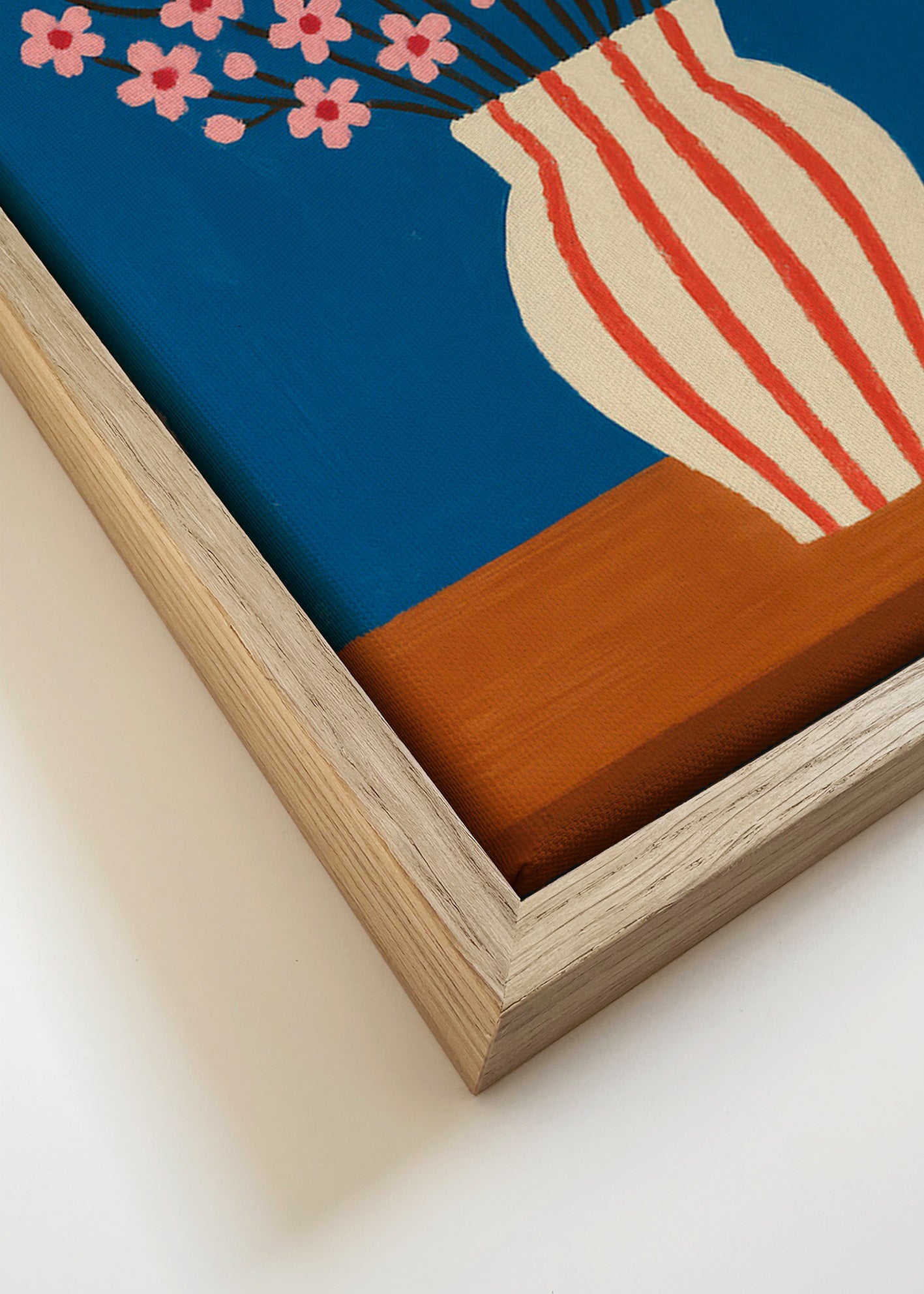 Lámina botánica: jarrón con flores rosas – Canvas detail