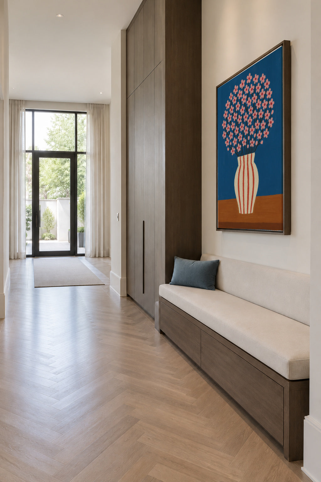 Blue Vase Bloom - Framed canvas in an interior