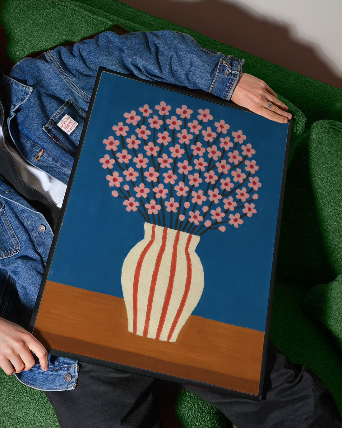 Blue Vase Bloom - Framed poster detail