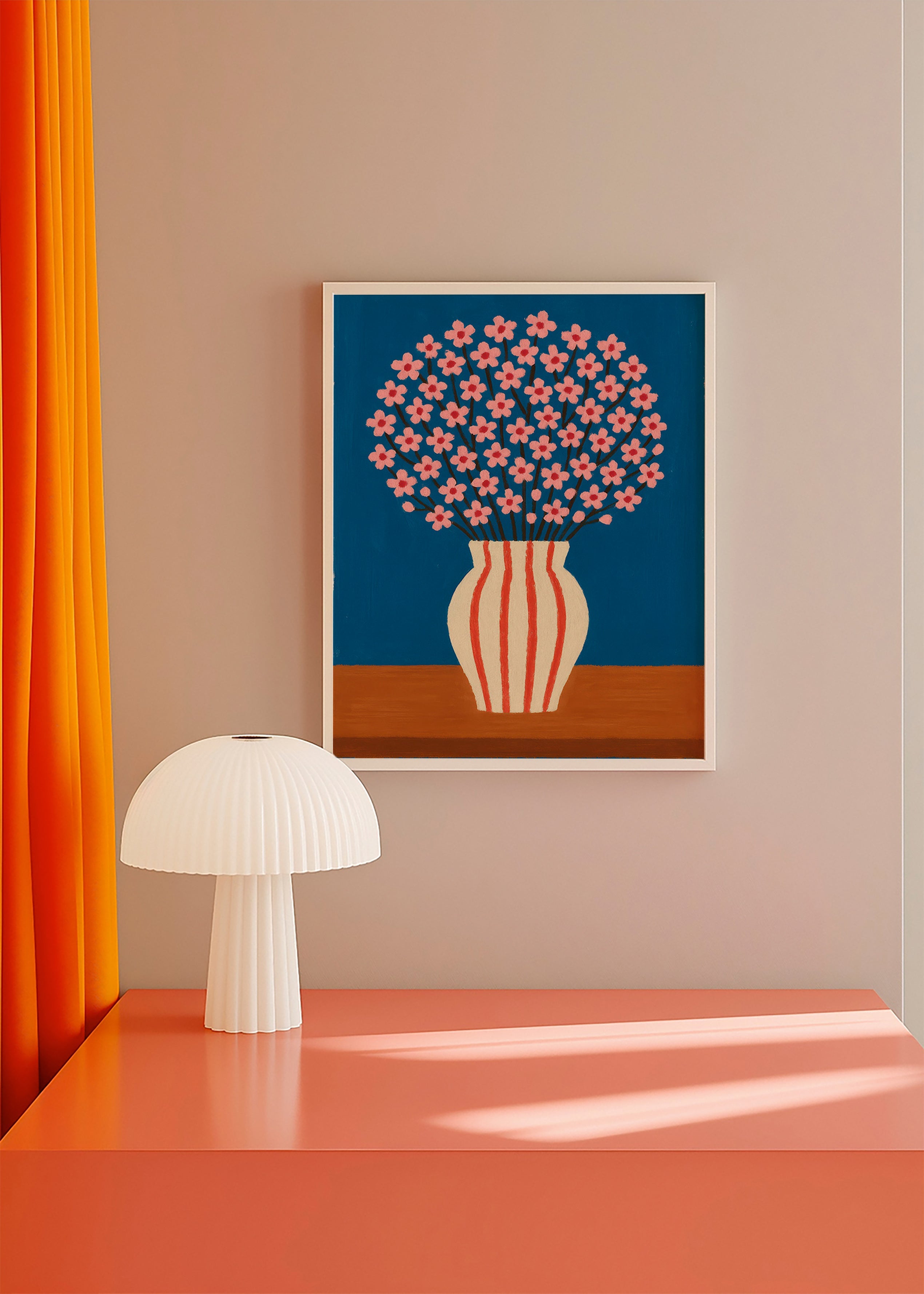 Lámina botánica: jarrón con flores rosas – Product2