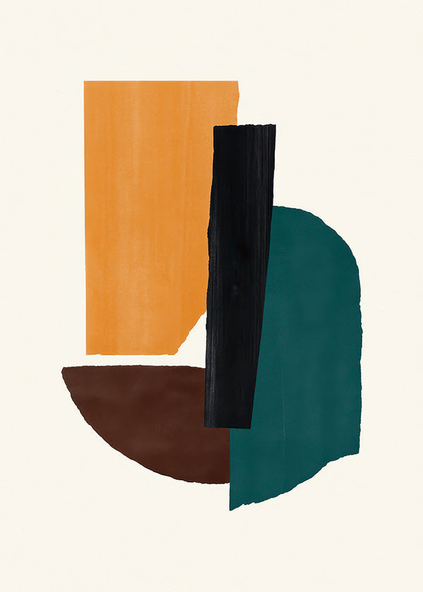 Cuadro abstracto con formas ochre y verde