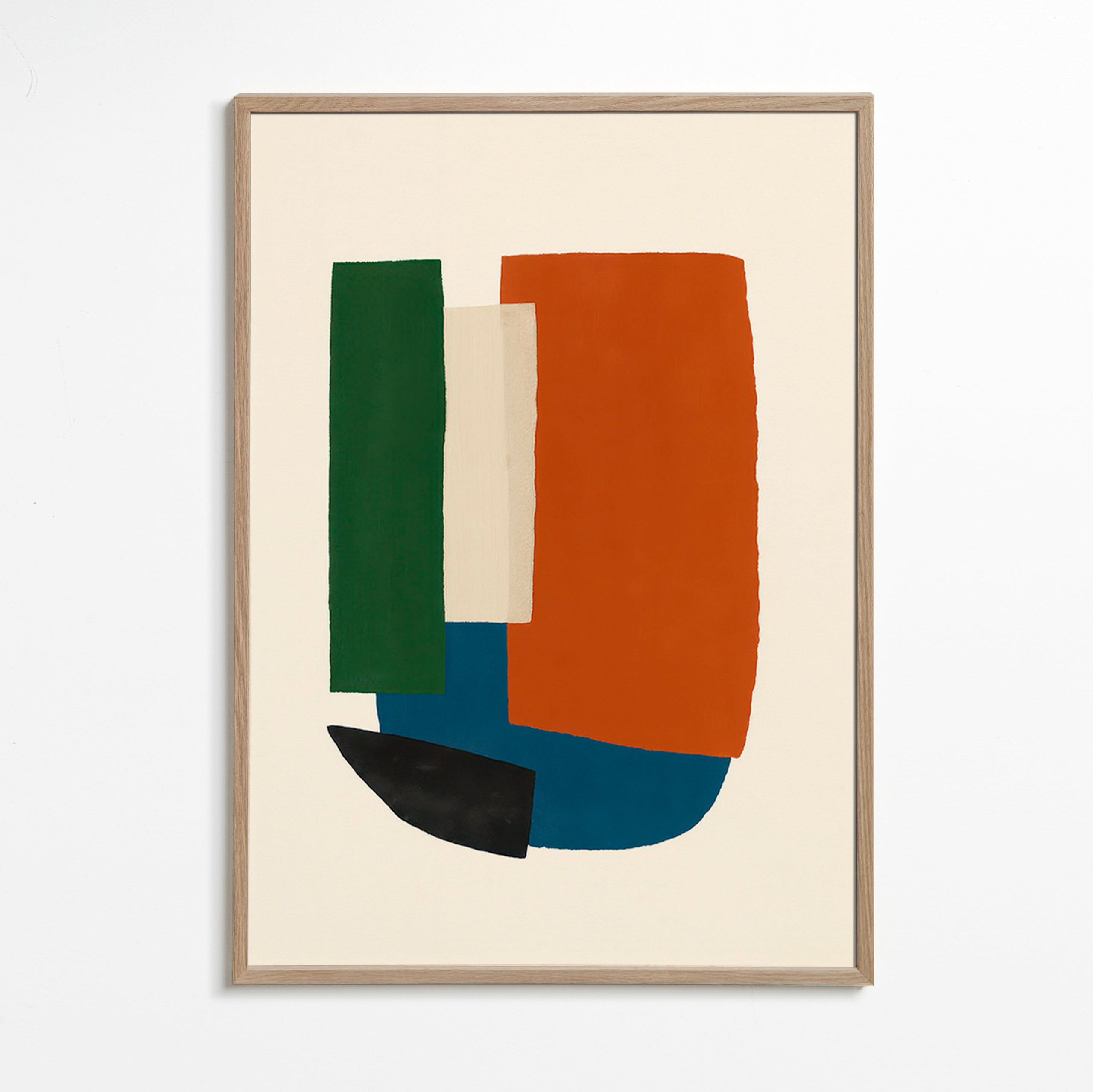 Cuadro abstracto con bloques terracota y azul – Oak Frame