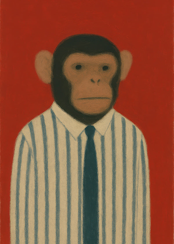 Cuadro mono con corbata rayada
