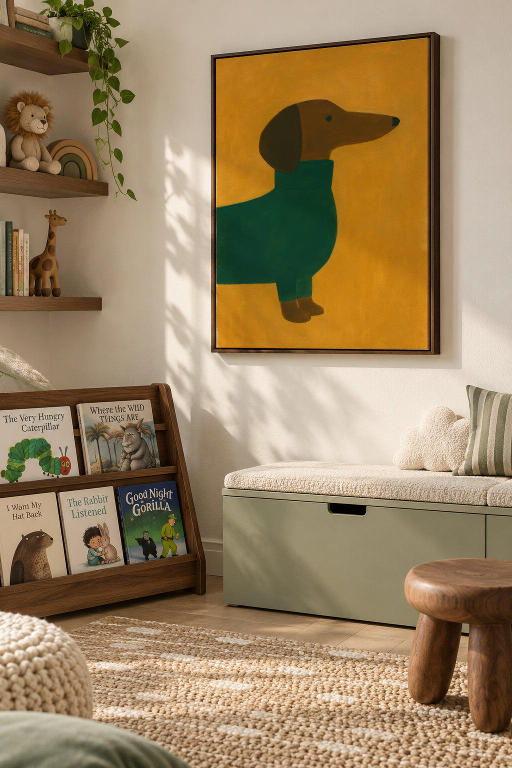 Mustard Dachshund - Framed canvas in an interior