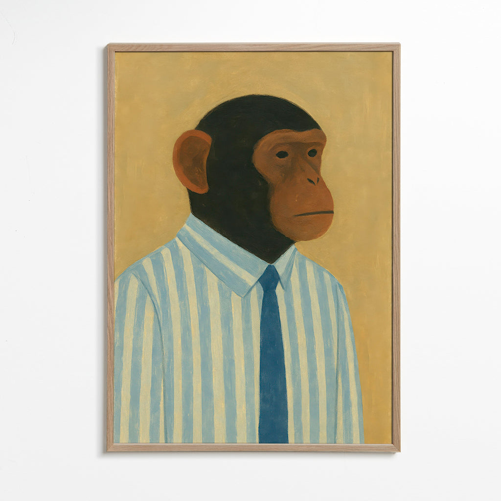 Cuadro simio en camisa a rayas – Oak Frame