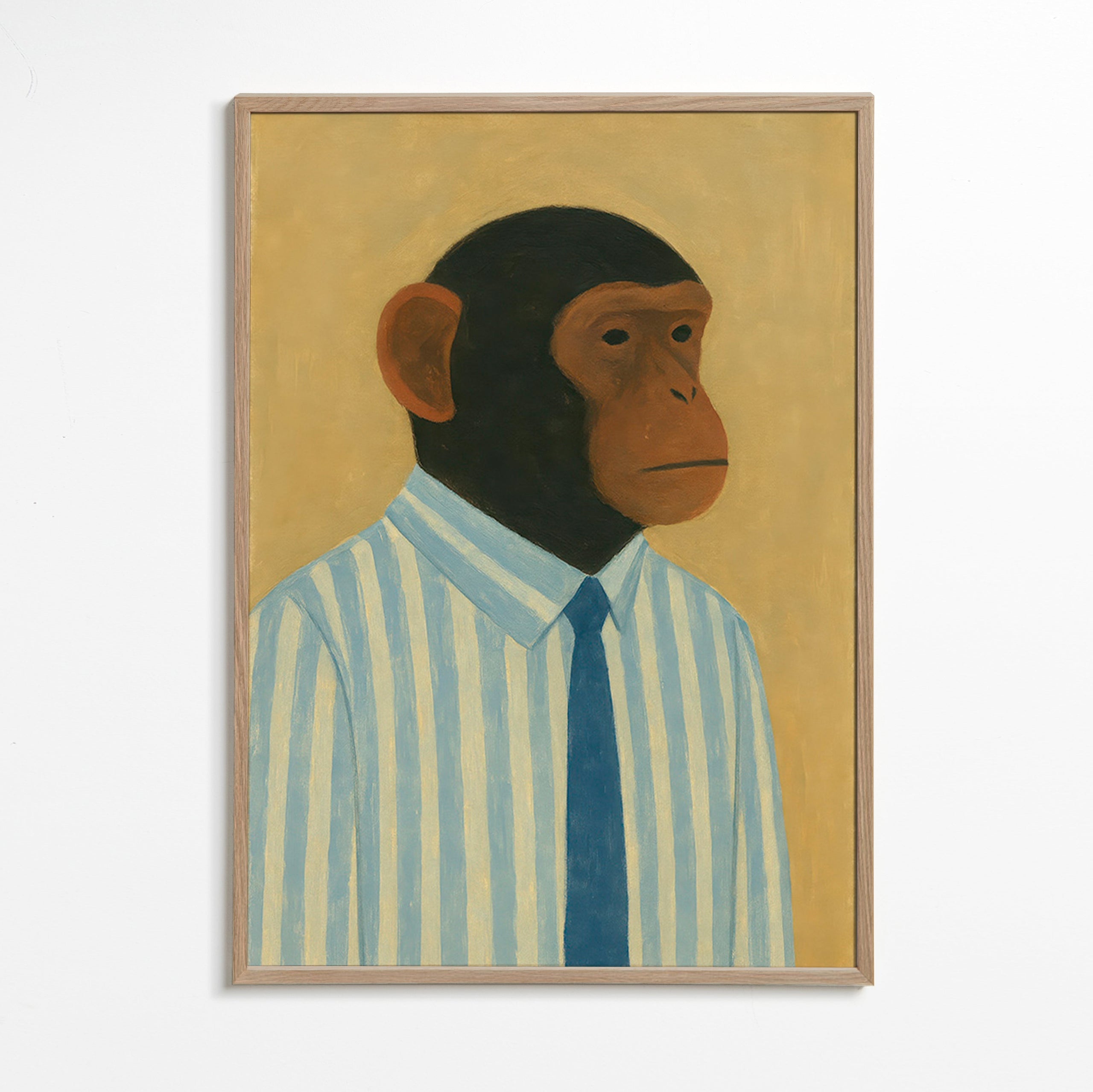 Cuadro simio en camisa a rayas – Oak Frame