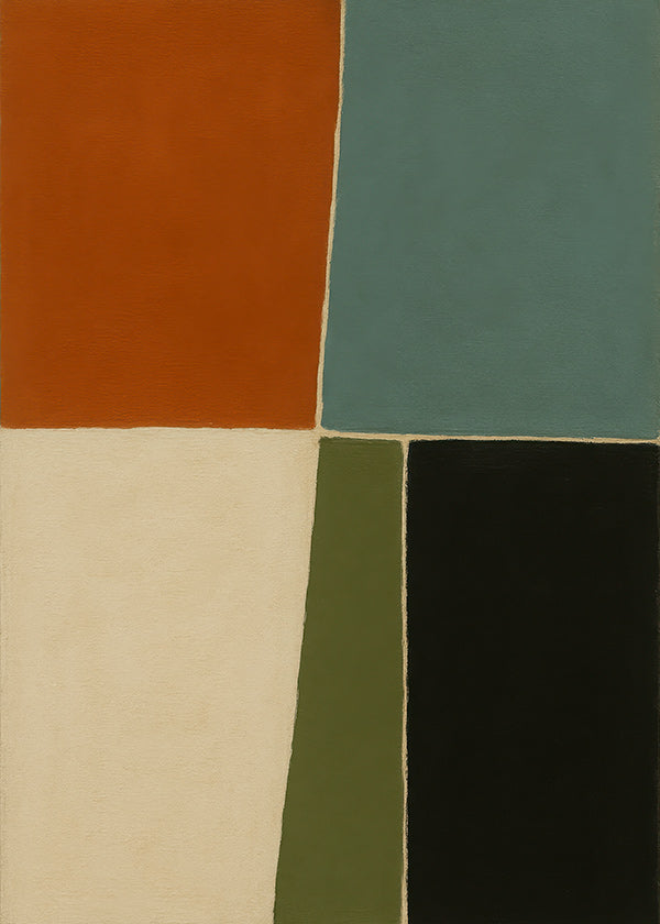 Cuadro geométrico con bloques terrosos y marinos