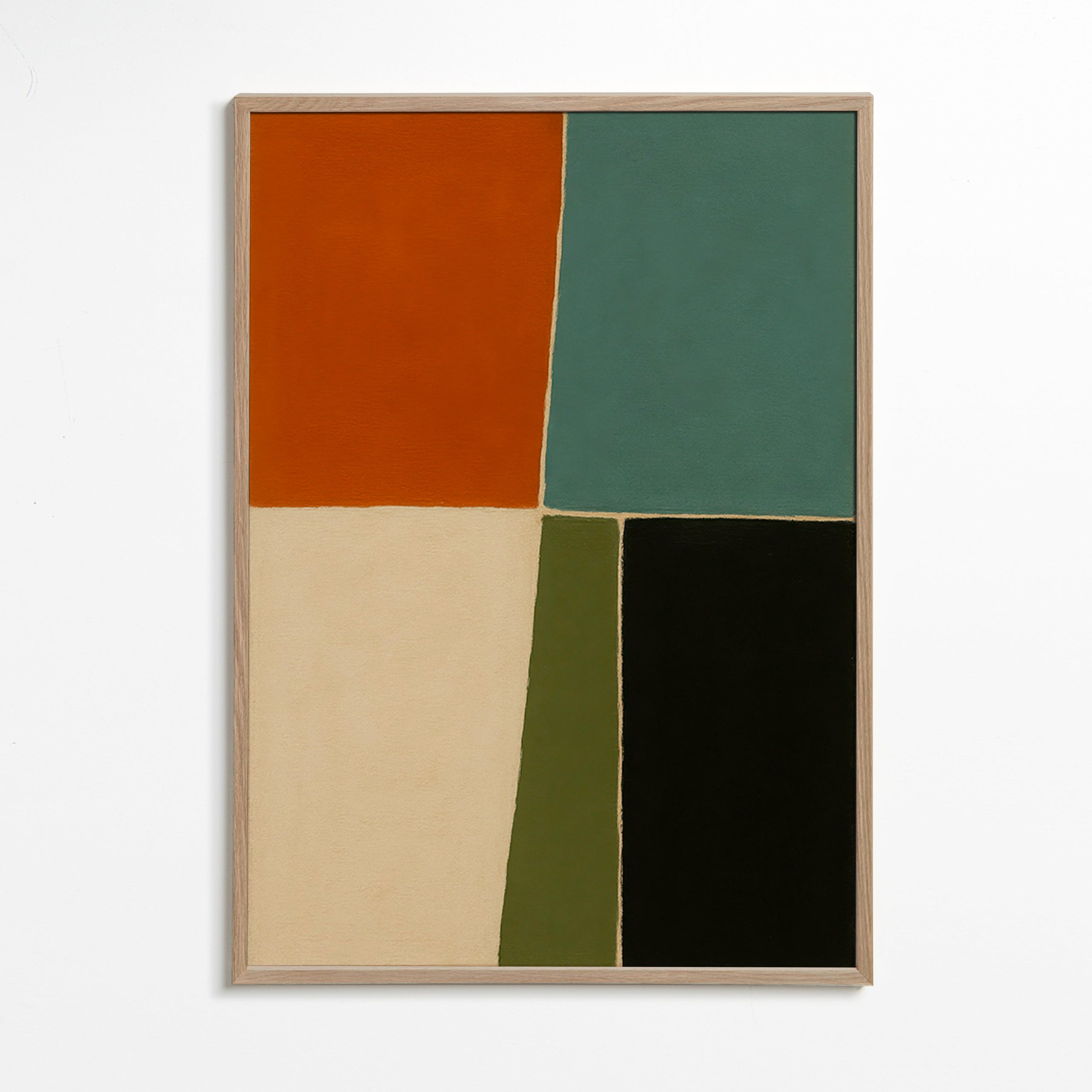 Cuadro geométrico con bloques terrosos y marinos – Oak Frame