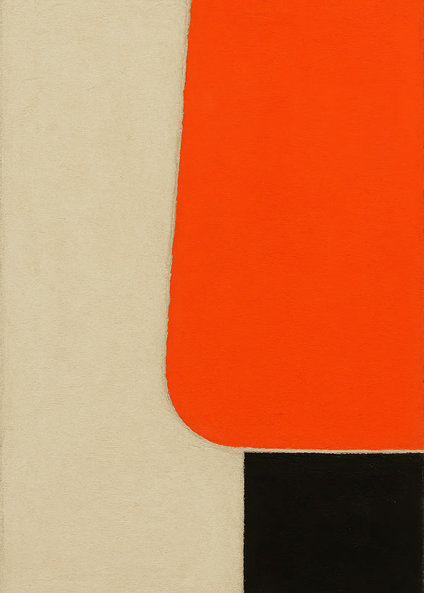 Cuadro geométrico con bloque naranja y base negra