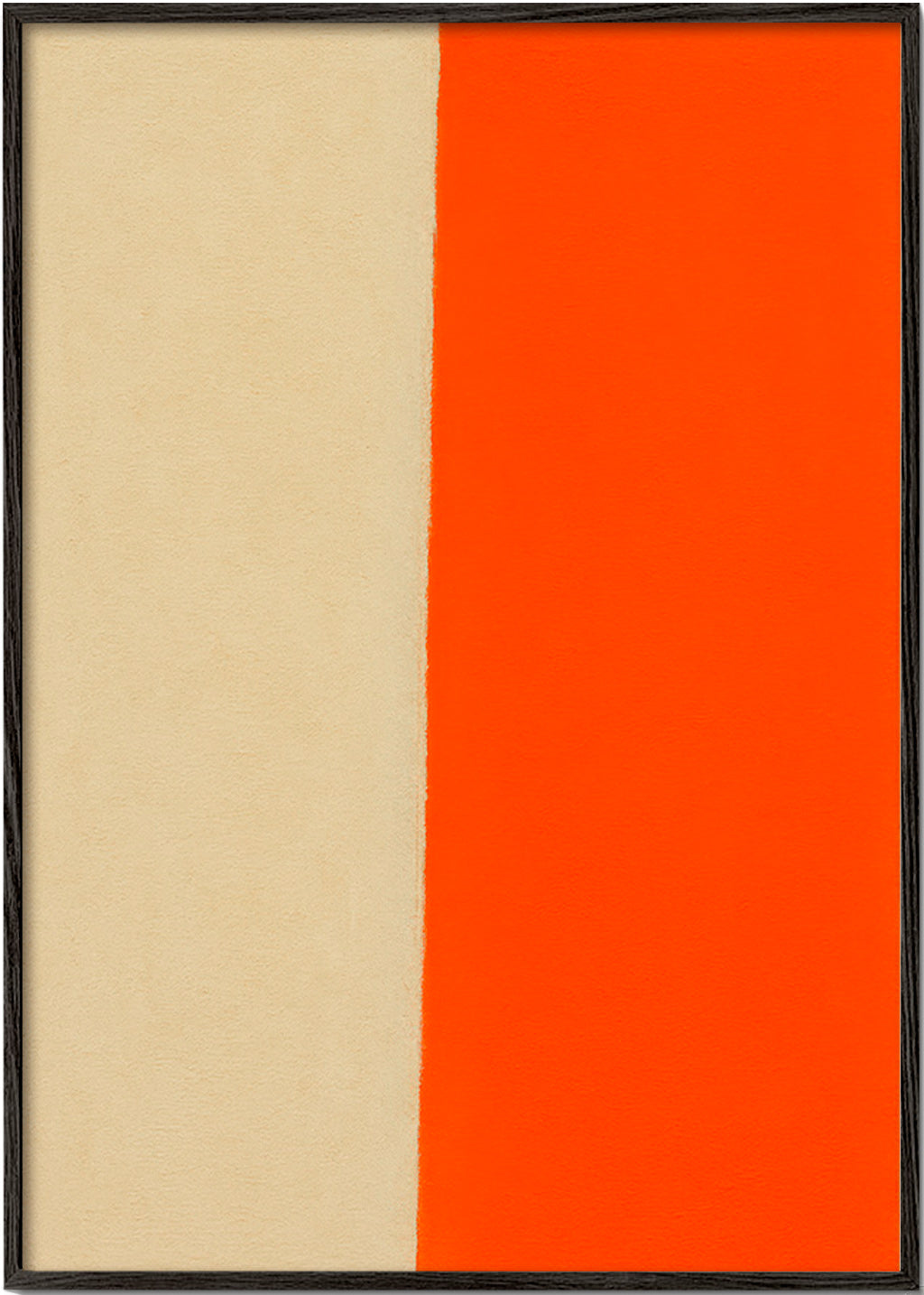 Cuadro minimalista con banda naranja vertical – Black Frame