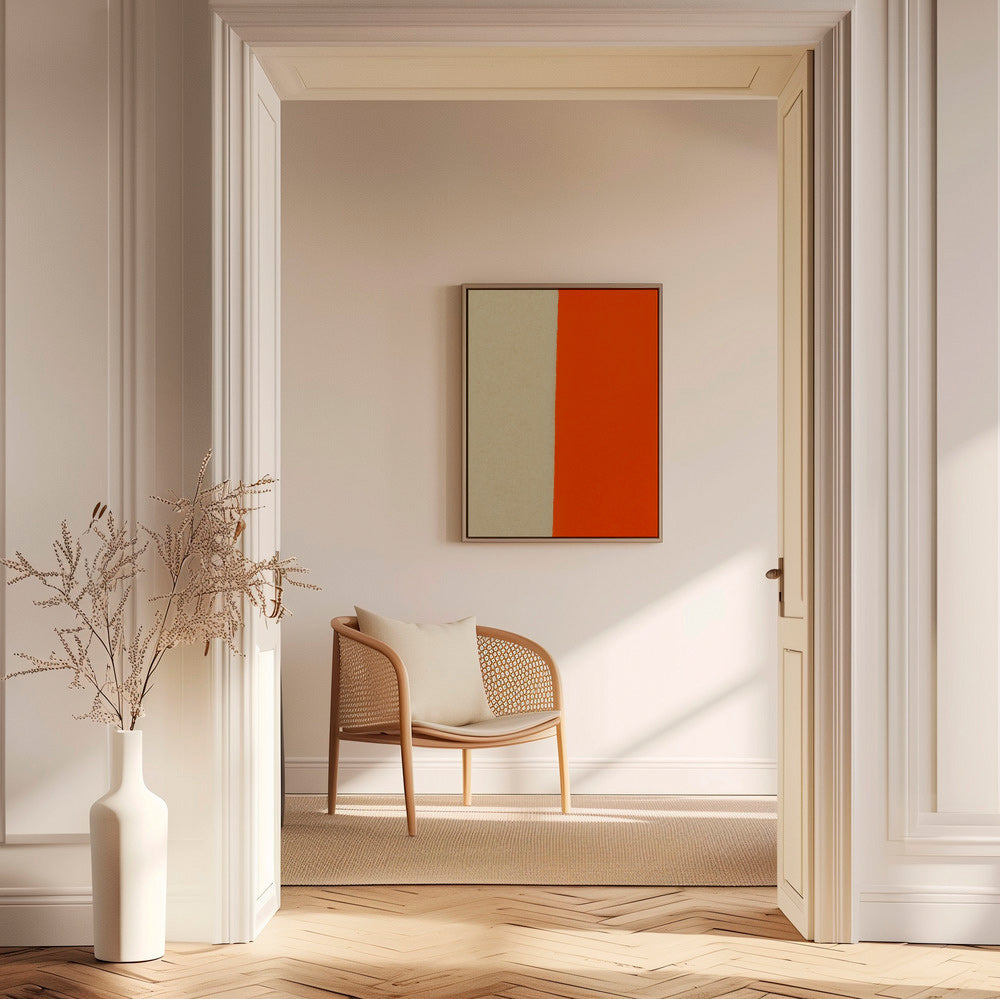 Cuadro minimalista con banda naranja vertical – Canvas2