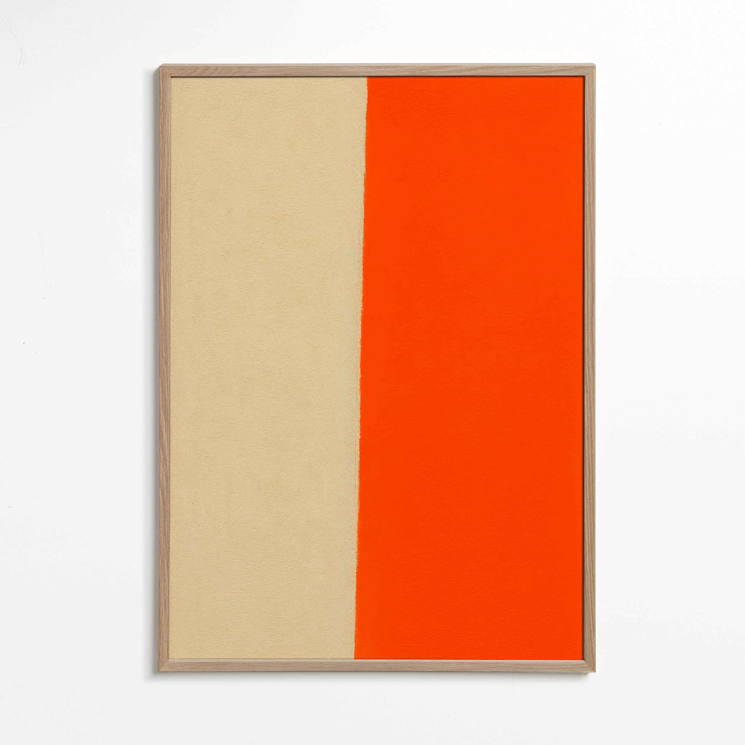 Cuadro minimalista con banda naranja vertical – Oak Frame