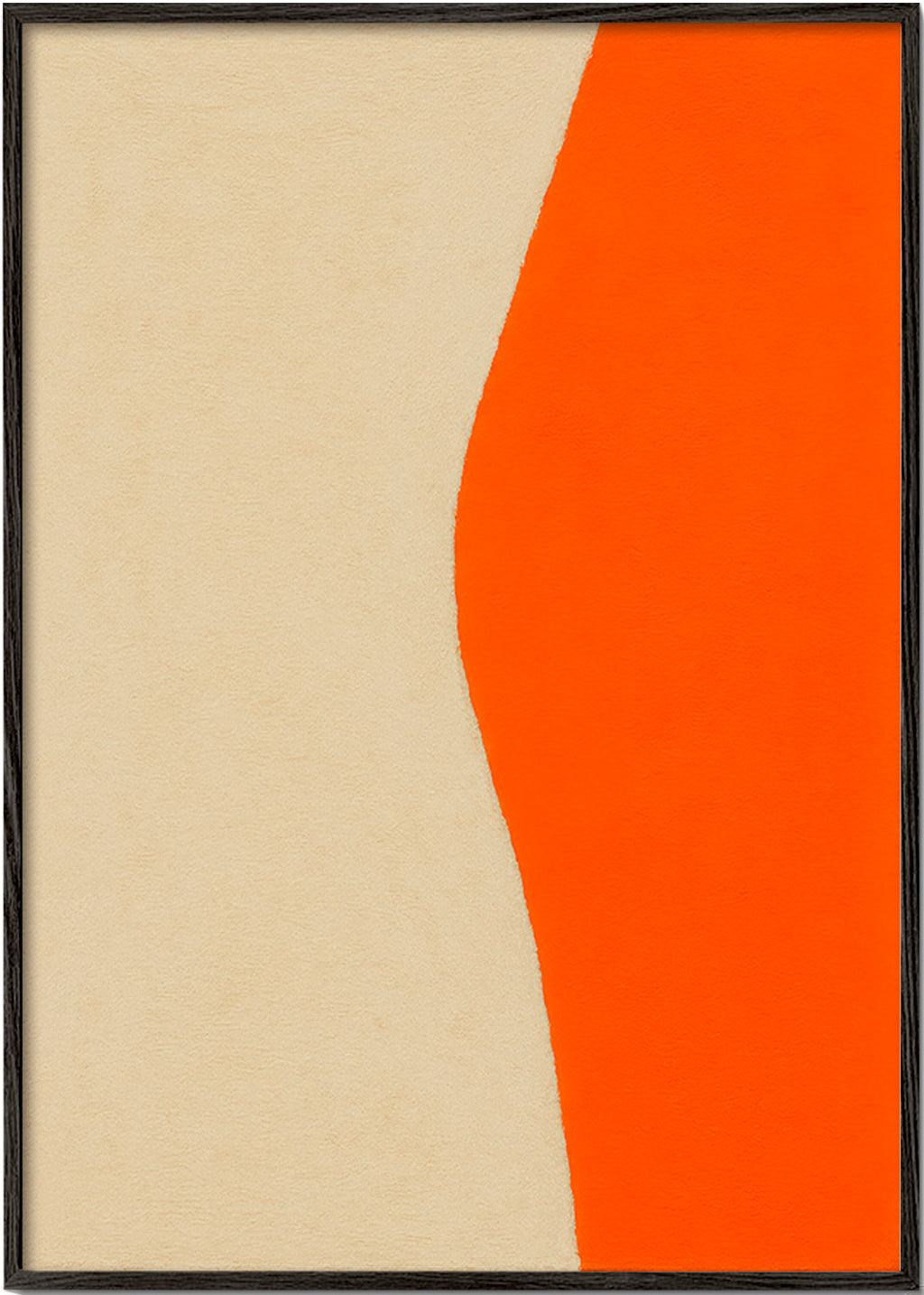 Cuadro abstracto con curva naranja y beige – Black Frame