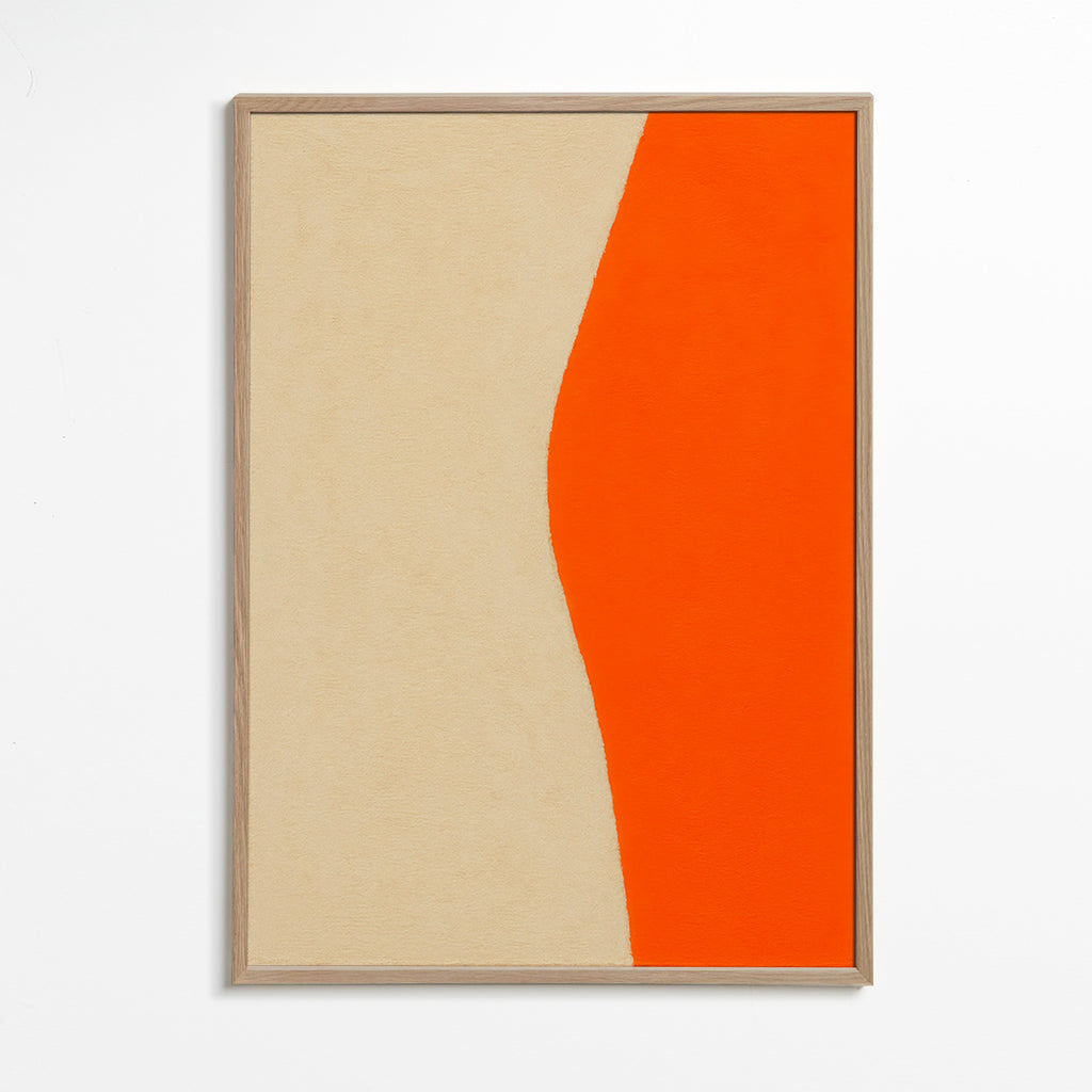 Cuadro abstracto con curva naranja y beige – Oak Frame