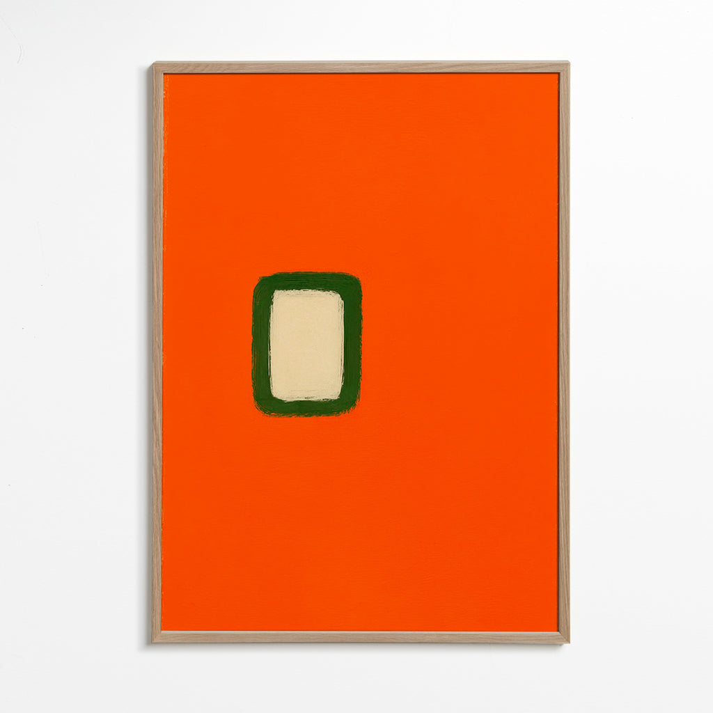 Cuadro minimalista naranja con rectángulo central – Oak Frame