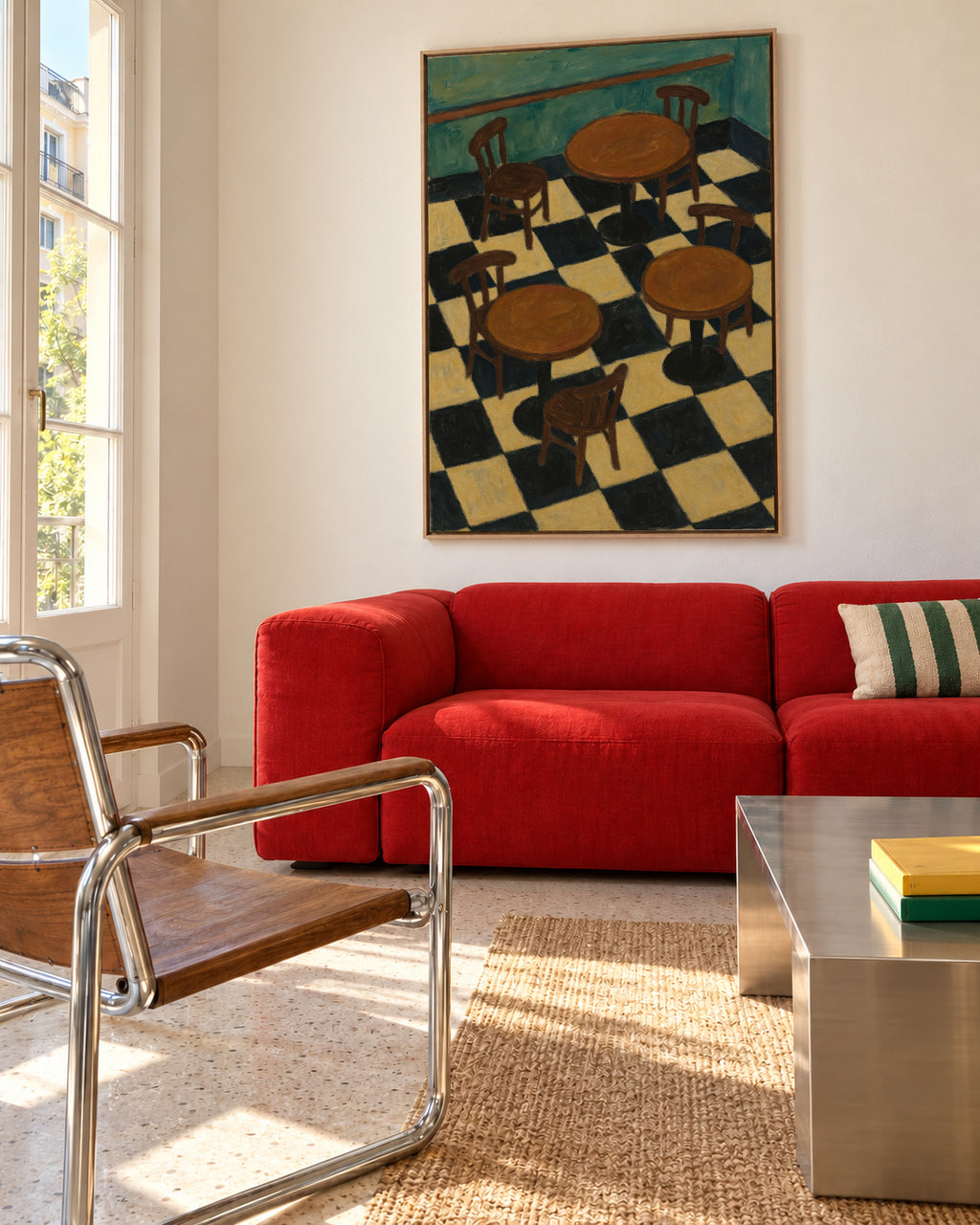 Bistro Tables - Framed canvas in an interior