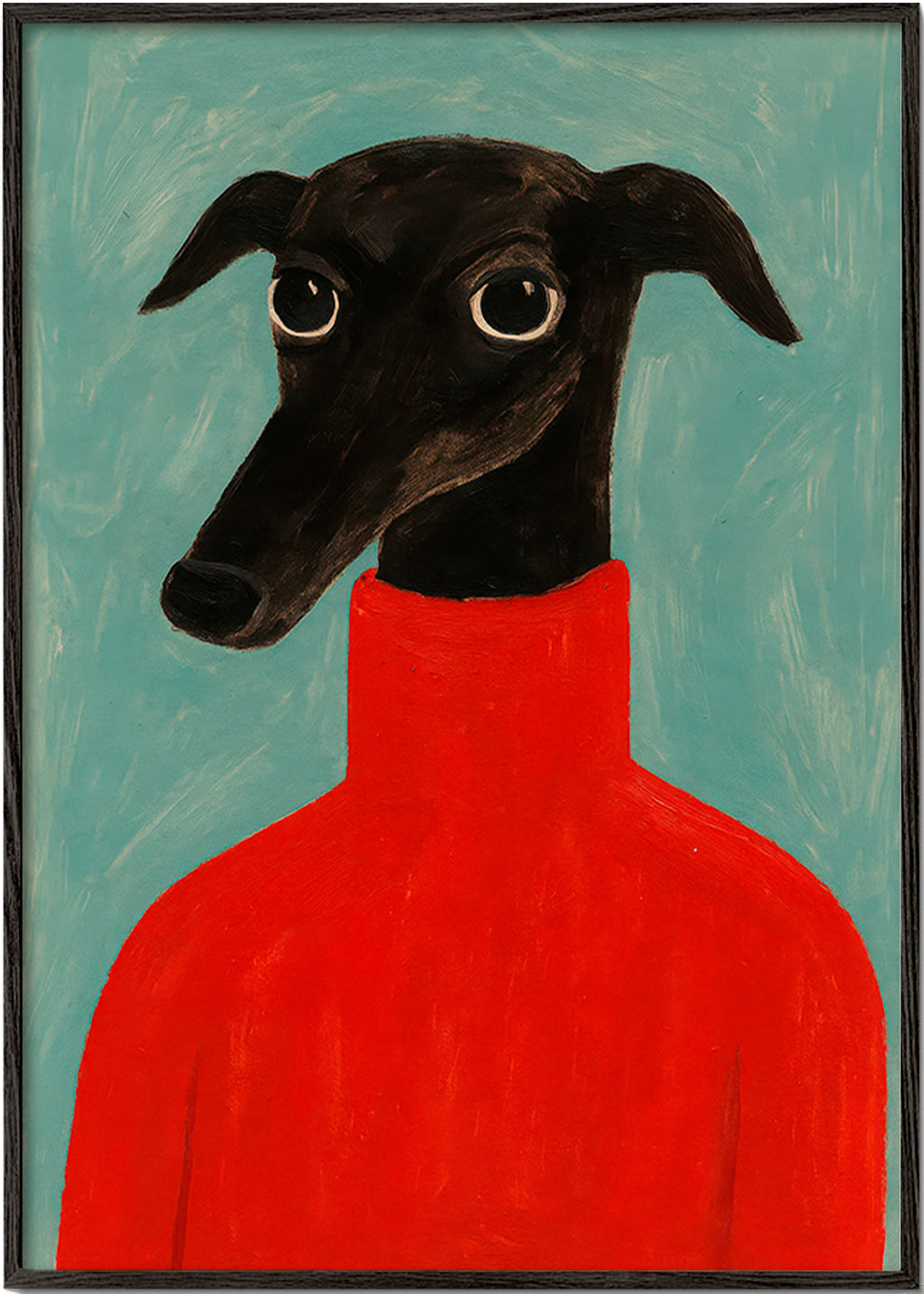Cuadro retrato de galgo con jersey rojo – Black Frame