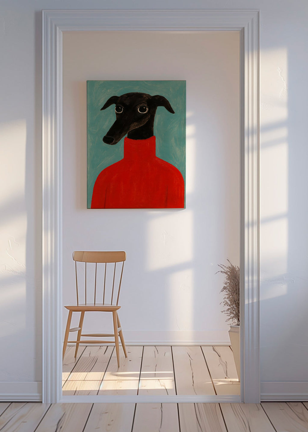 Cuadro retrato de galgo con jersey rojo – Canvas