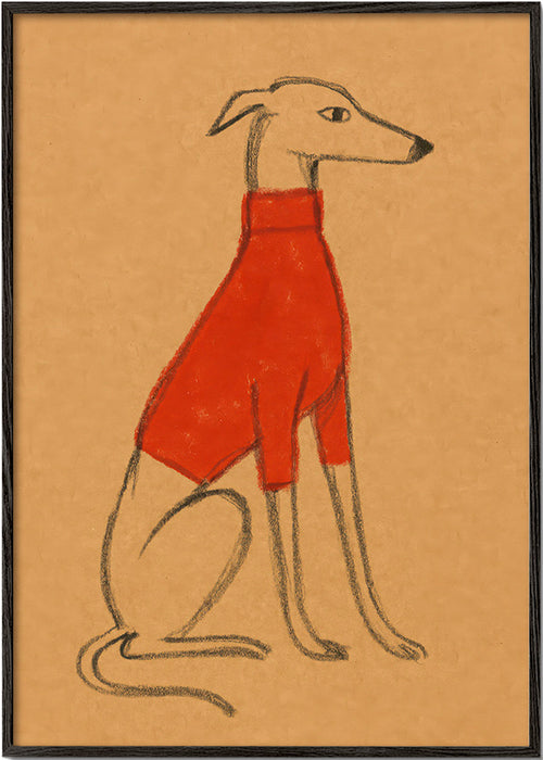 Ilustración de galgo con jersey rojo – Black Frame