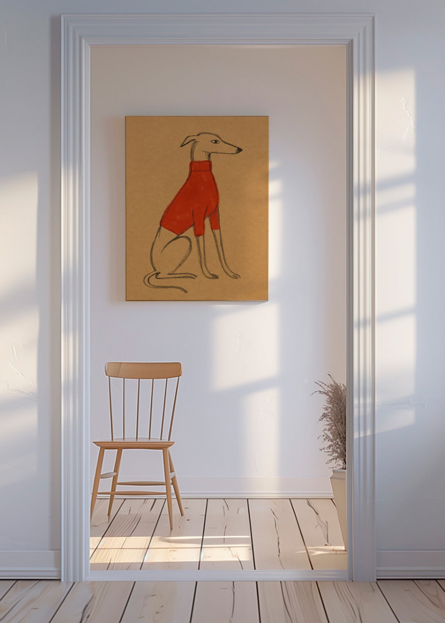 Ilustración de galgo con jersey rojo – Canvas