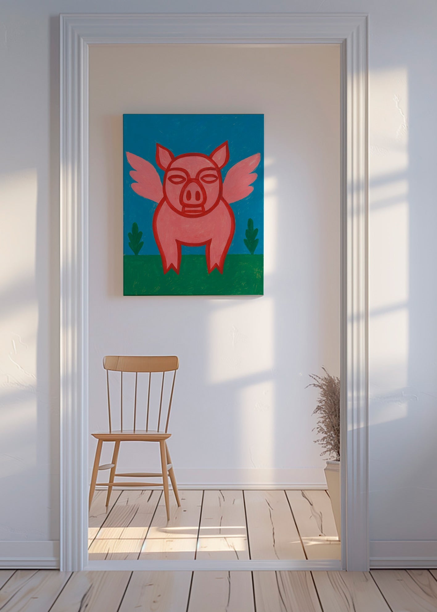 Cuadro cerdito alado en colores planos – Canvas