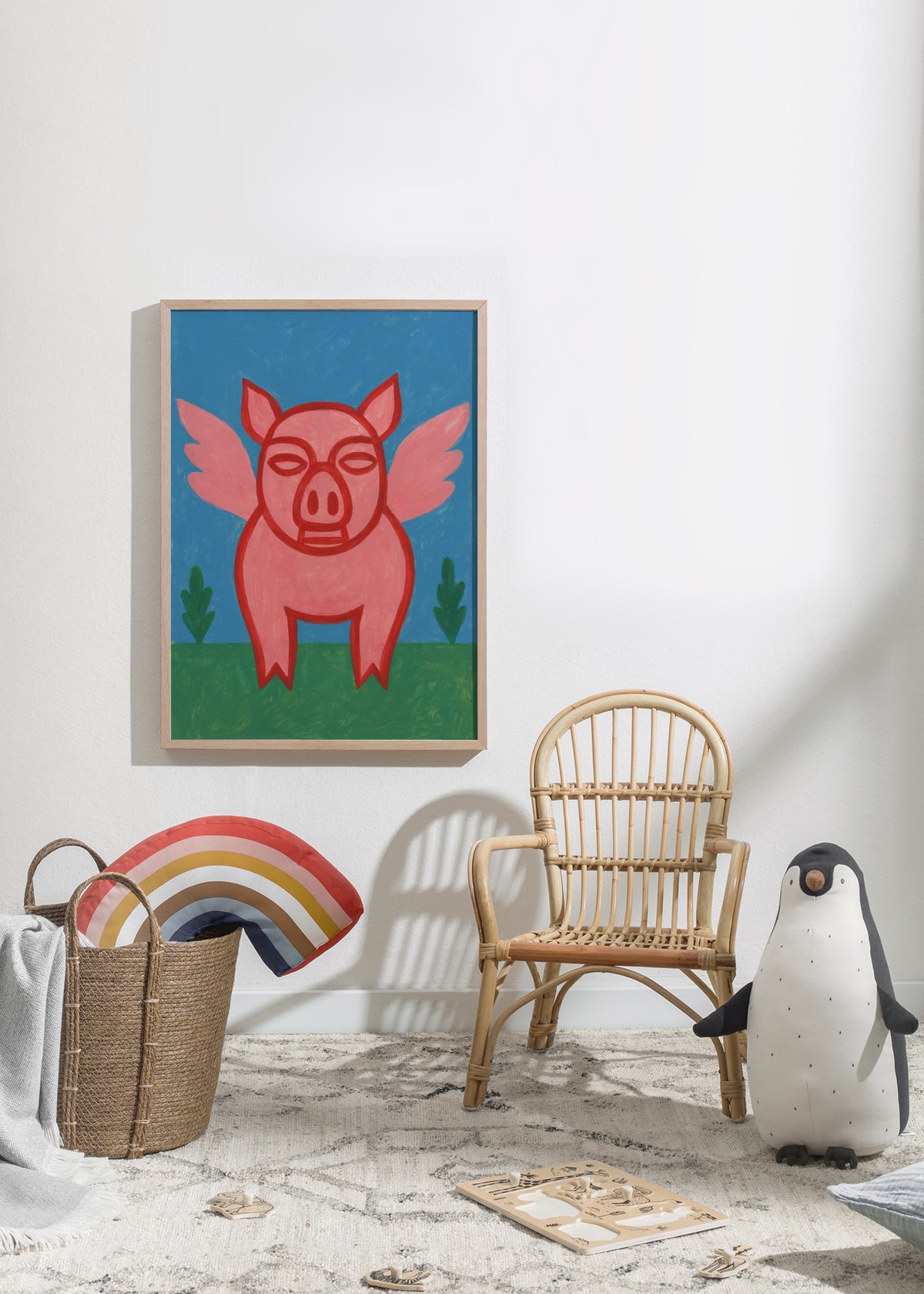 Flying Piglet - Framed poster in an interior
