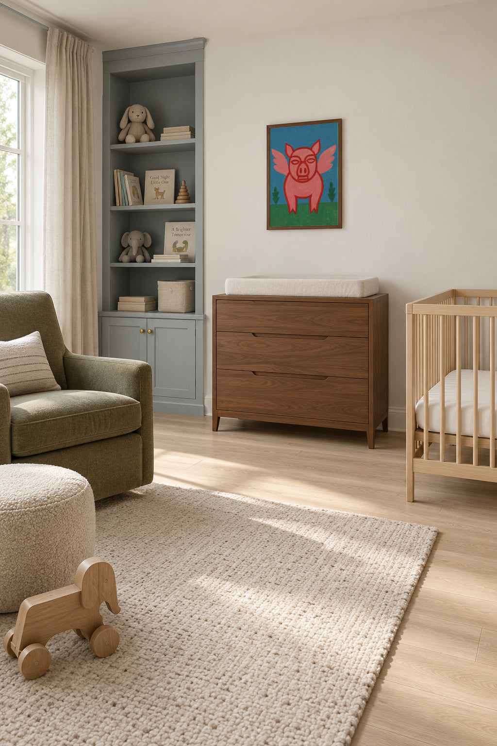 Flying Piglet - Framed poster in an interior